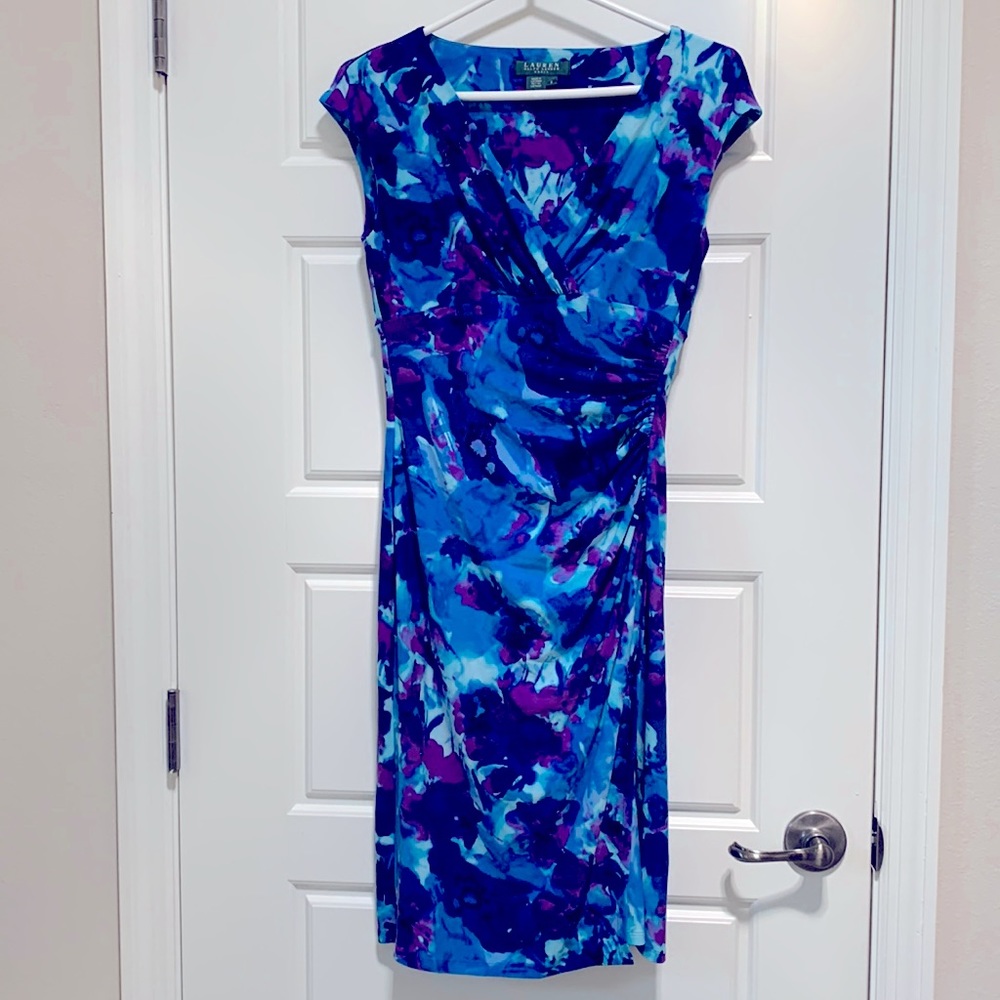 Dress Ralph Lauren sleeveless, faux wrap knee length. work  cocktail vacation